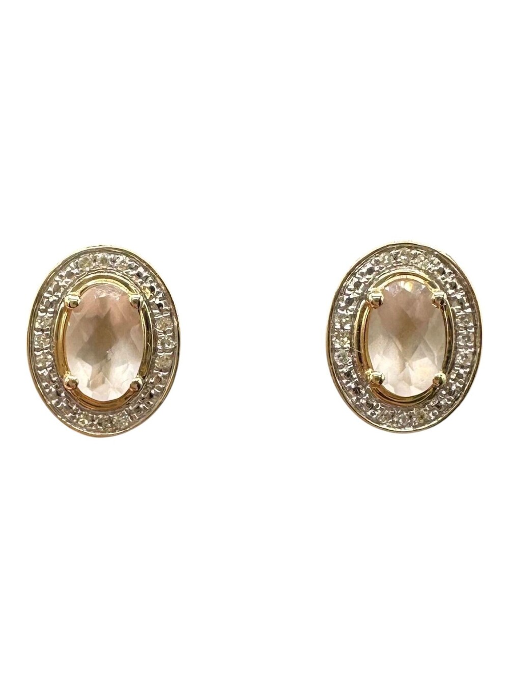 Rose Quartz Diamond Earrings 10kt Yellow Gold 0.87ctw New